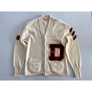 Sarby Sportswear Sz M Letterman Cardigan Sweater Cream Wool Vintage 1950's